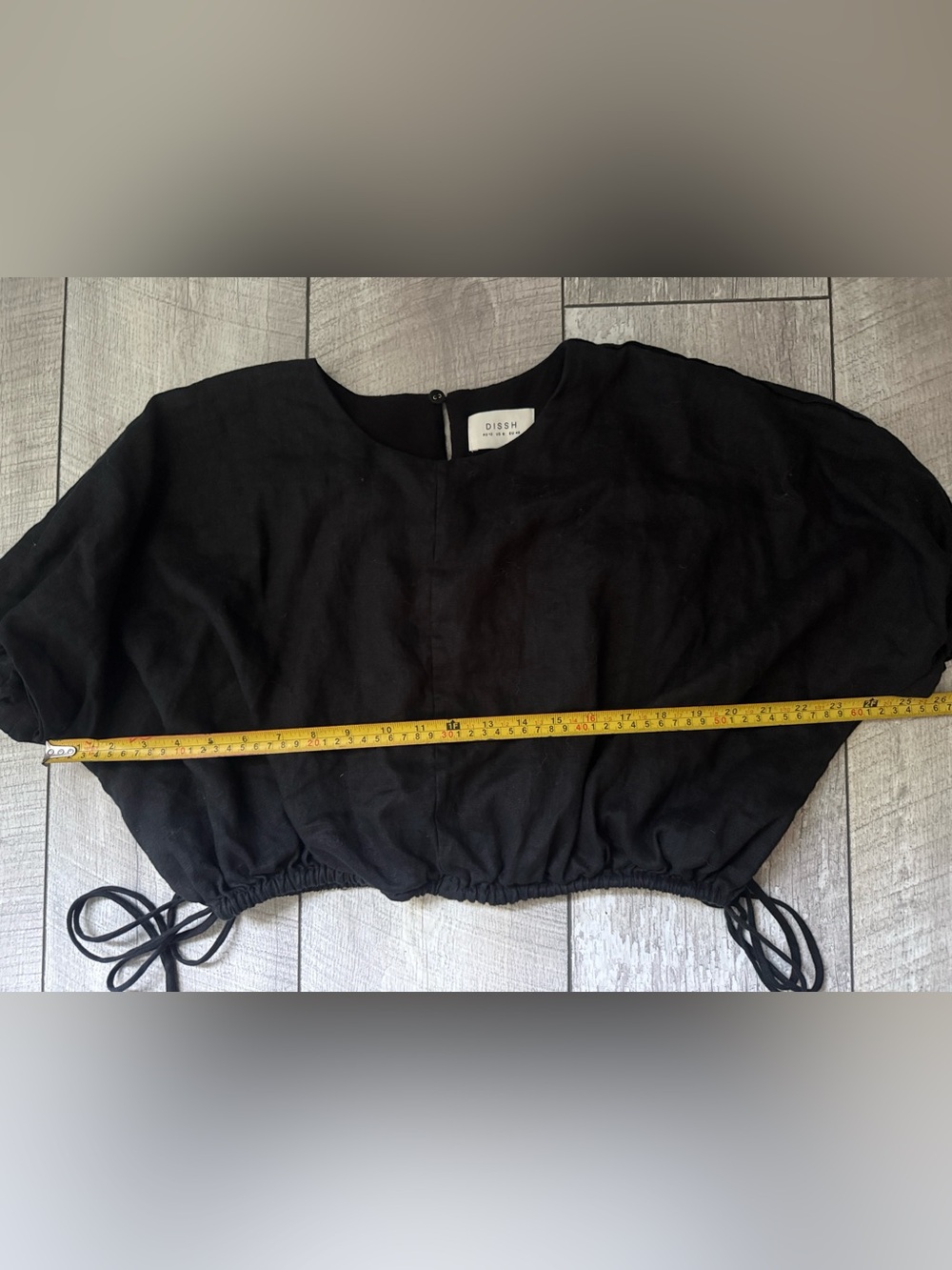 DISSH Black Drawstring Cropped Blouse-Linen - Picture 8 of 9